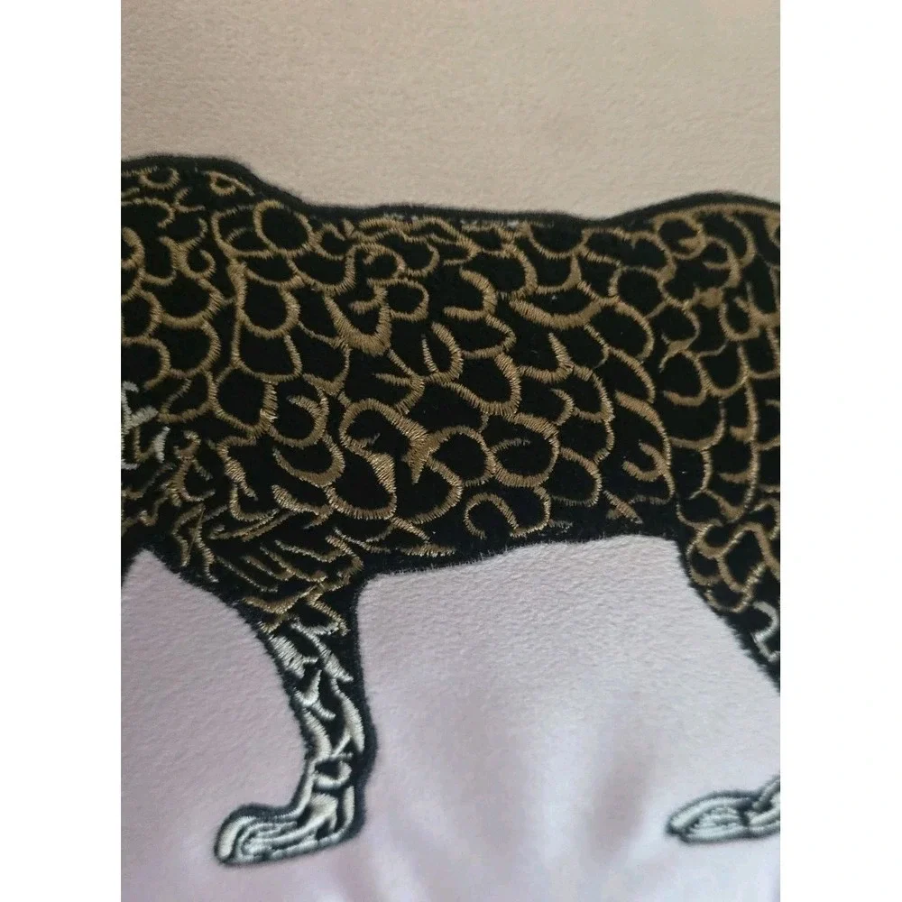 Bebe Blush Pink Velvet Leopard Lumbar Pillow Embroidered Cheetah Boho Chic